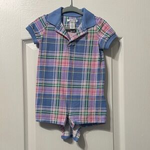 Ralph Lauren Short Sleeve Plaid Polo One-Piece - Blue, Pink, Green